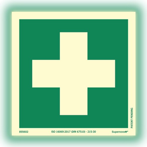 Skylt första hjälpen Supernova+ färgefterlysande
