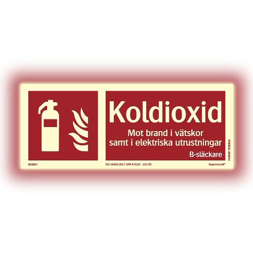 Skylt koldioxidsläckare Supernova+ färgefterlysande
