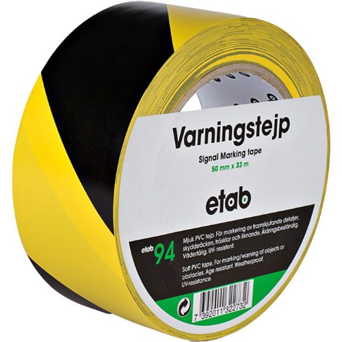 Varningstejp gul/svart extra slitstark