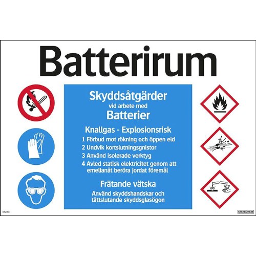 Kombinationsskylt batterirum